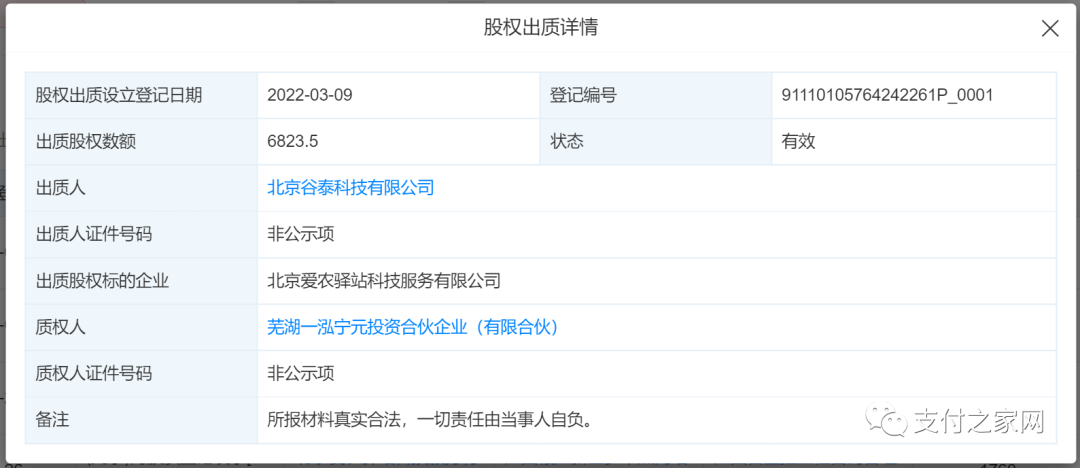 爱农支付超74%股权被质押_pos机办理中心(图1)